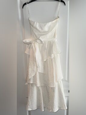 Lulu's Ivory White Tiered Ruffle Midi Dress with Bow
